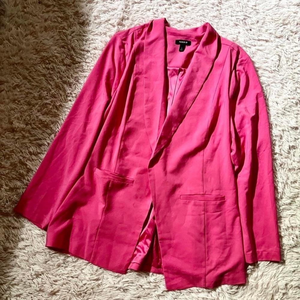 Bold Hot Pink Barbie Classic Statement Shawl Collared Blazer Womens 1X Tailored